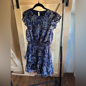 Aqua Stylish Blue and Gold Patterned Dress